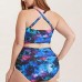 AKIMPE Women One Piece Swimsuit Camouflage Push up Plus Size Long Sleeve Swimwear Bathing Suit A-blue B07MPZR8VQ